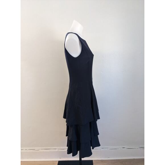 Ana Capri Size Medium Shift Dress Black Tiered Ruffle Silk Side Zip Sleeveless - Picture 6 of 11